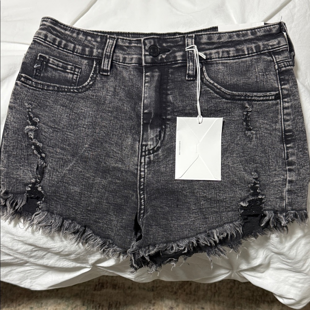 NWT KanCan Charcoal Distressed Jean Shorts size M